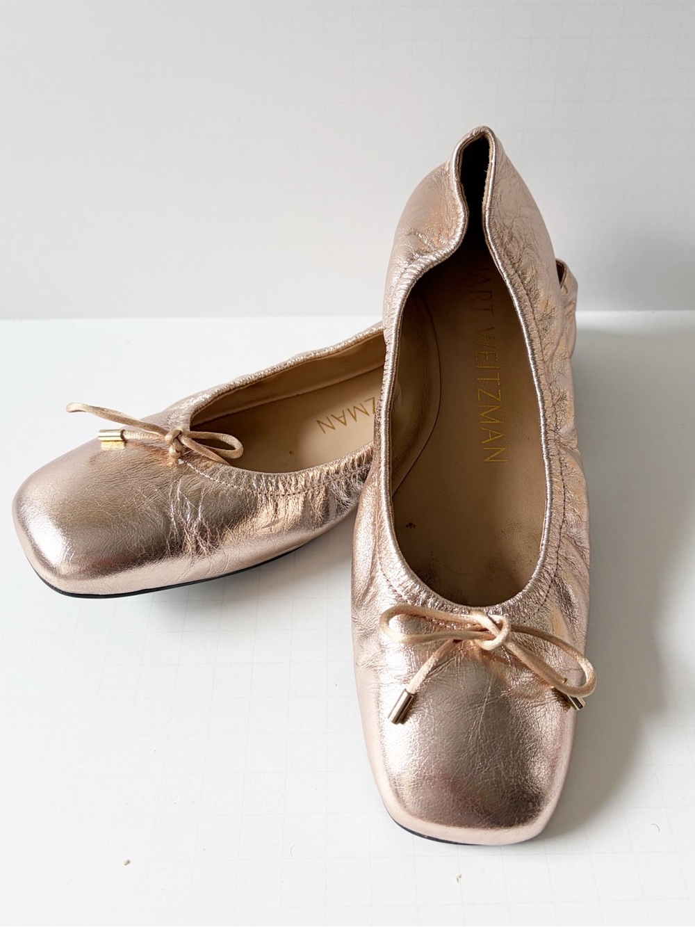 Stuart Weitzman Bardot Metallic Rose Gold Leather Ballet Flats Size 7B